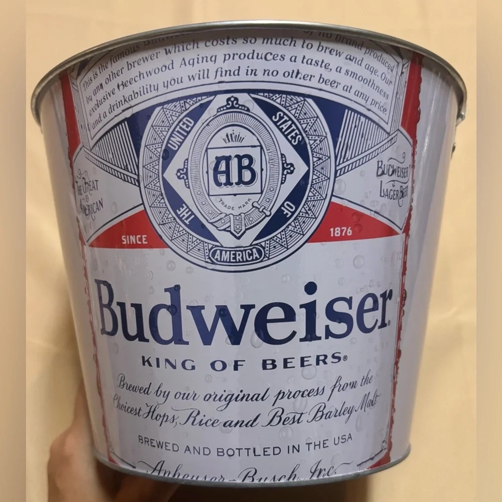 Budweiser Beer Metal Ice‎ Bucket with Handle This Bud's For You 7” Tall